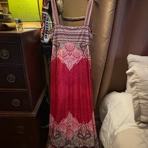 Sandra Darren Red and White Patterned Maxi Dress